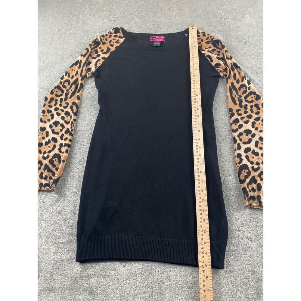 Say What? Womens Black Leopard Print Raglan Sleeve Sweater Dress Medium M - Picture 8 of 10